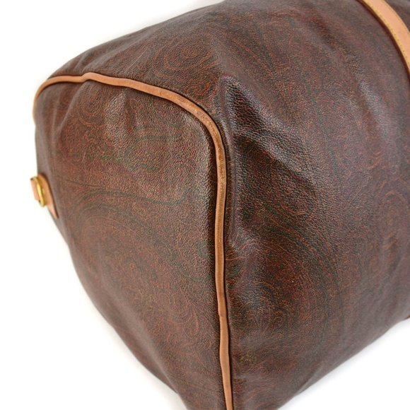 ETRO: Burgundy, Signature Paisley & Tan Leather Travel/Weekender Bag - Picture 6 of 12